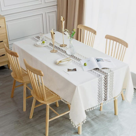 Waterproof Tablecloth Rectangular Table Cloth Cotton Linen Tassel Tablecloth Elegant Tablecloth Rectangle for Kitchen Table Decoration, 140 x 180 cm