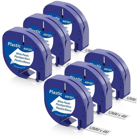 6 Pcs Dymo Tape Compatible with Dymo Letratag Xr Lt-100H Lt-100T Letratag 200B Label Maker, Dymo Letratag Black on White, 12 mm x 4 m