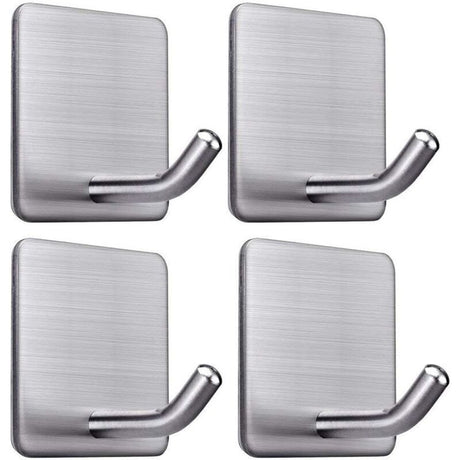 4 Pcs Adhesive Hooks, 8KG Max Stainless Steel Bathroom Wall Hooks, Towel Holder with Adhesive Tape, Family and Office, Self-Adhesive, 1