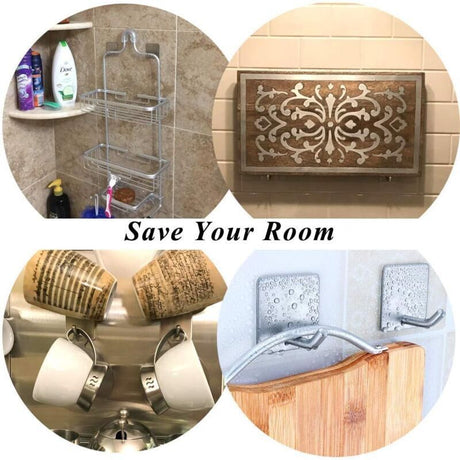 4 Pcs Adhesive Hooks, 8KG Max Stainless Steel Bathroom Wall Hooks, Towel Holder with Adhesive Tape, Family and Office, Self-Adhesive, 1
