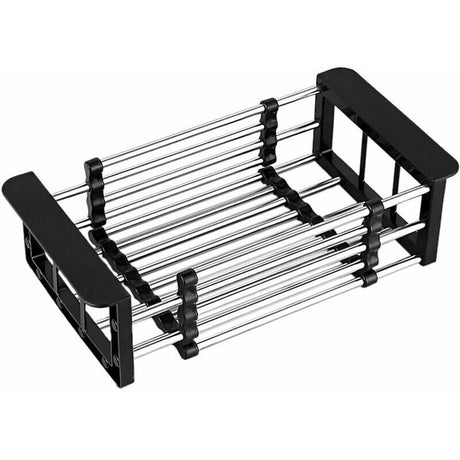 Drain Basket, Sink Drainer, Stainless Steel Telescopic Drainer, for Washing Dishes in the Kitchen Sink, Draining Fruits and Vegetables, Black, S