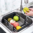 Drain Basket, Sink Drainer, Stainless Steel Telescopic Drainer, for Washing Dishes in the Kitchen Sink, Draining Fruits and Vegetables, Black, S