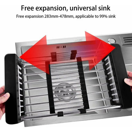 Drain Basket, Sink Drainer, Stainless Steel Telescopic Drainer, for Washing Dishes in the Kitchen Sink, Draining Fruits and Vegetables, Black, S