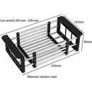 Drain Basket, Sink Drainer, Stainless Steel Telescopic Drainer, for Washing Dishes in the Kitchen Sink, Draining Fruits and Vegetables, Black, S