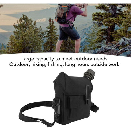 Outdoor Water Bottle Large Capacity Portable Flat Camping Water Bottle with Waist Bag for Outdoor Sports Hiking Black, 1.5 L