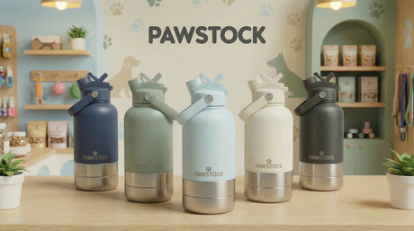 Pawstock 3-in-1 Insulated Dog Water Bottle with Dual Bowls – 1L Stainless Steel Travel Bottle-Aqua