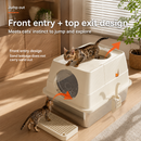 Black Large Stainless Steel Cat Litter Box, Foldable Covered Cat Litter Tray with Square Top & Square Door, Front Entry Top Exit, Anti Tracking Mat, Scoop and Charcoal Filter