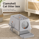 Cream White Extra Large Stainless Steel Cat Litter Box, Foldable Covered Cat Litter Tray with Round Top & Round Door, Front Entry Top Exit, Anti Tracking Mat, Scoop and Charcoal Filter