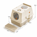 Cream White Large Stainless Steel Cat Litter Box, Foldable Covered Cat Litter Tray with Round Top & Round Door, Front Entry Top Exit, Anti Tracking Mat, Scoop and Charcoal Filter