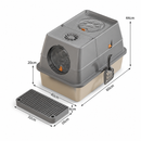 Dark Grey Extra Large Stainless Steel Cat Litter Box, Foldable Covered Cat Litter Tray with Round Top & Round Door, Front Entry Top Exit, Anti Tracking Mat, Scoop and Charcoal Filter