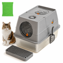 Dark Grey Large Stainless Steel Cat Litter Box, Foldable Covered Cat Litter Tray with Square Top & Square Door, Front Entry Top Exit, Anti Tracking Mat, Scoop and Charcoal Filter