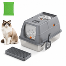 Dark Grey Large Stainless Steel Cat Litter Box, Foldable Covered Cat Litter Tray with Round Top & Square Door, Front Entry Top Exit, Anti Tracking Mat, Scoop and Charcoal Filter