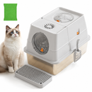 Light Grey Extra Large Stainless Steel Cat Litter Box, Foldable Covered Cat Litter Tray with Round Top & Round Door, Front Entry Top Exit, Anti Tracking Mat, Scoop and Charcoal Filter
