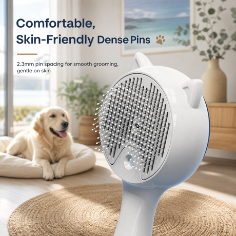 Pink Pet Spray Grooming Brush for Cats and Dogs, Rechargeable Self Cleaning Slicker Brush with Fine Mist, 30ml Water Tank, 500mAh Battery, One Click Fur Release, Type-C Charging
