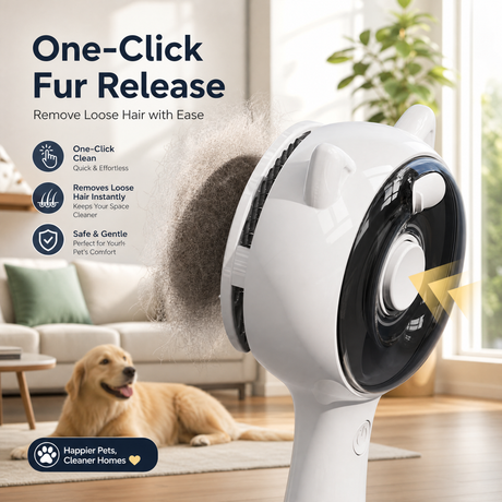 White Pet Spray Grooming Brush for Cats and Dogs, Rechargeable Self Cleaning Slicker Brush with Fine Mist, 30ml Water Tank, 500mAh Battery, One Click Fur Release, Type-C Charging