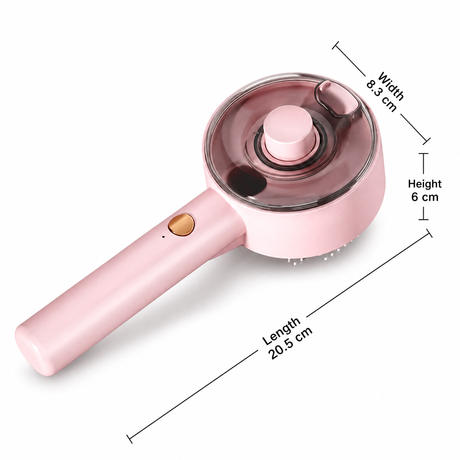 Pink USB Rechargeable Pet Spray Grooming Brush for Cats and Dogs, Self Cleaning Slicker Brush with Fine Mist, 140° Curved Stainless Steel Pins, One Click Hair Release, 300mAh Battery