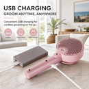 Pink USB Rechargeable Pet Spray Grooming Brush for Cats and Dogs, Self Cleaning Slicker Brush with Fine Mist, 140° Curved Stainless Steel Pins, One Click Hair Release, 300mAh Battery