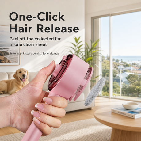 White USB Rechargeable Pet Spray Grooming Brush for Cats and Dogs, Self Cleaning Slicker Brush with Fine Mist, 140° Curved Stainless Steel Pins, One Click Hair Release, 300mAh Battery