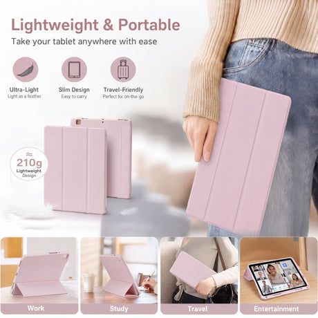 SENYOSON Pink Trifold Stand Case  Slim Lightweight Soft TPU Case for iPad 11th Generation (A16) 11 Inch 2025, Compatible with iPad 10th Generation 10.9 Inch 2022, with Pencil Holder, Trifold Stand, Auto Wake/Sleep