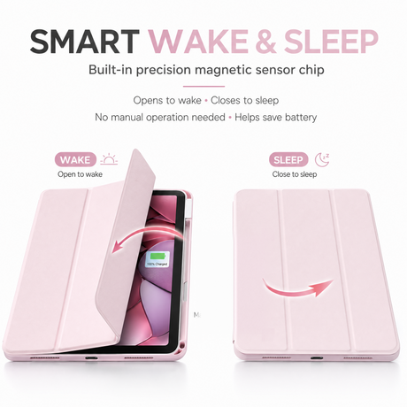 SENYOSON Pink iPad Case for 9.7 Inch iPad 5th/6th Generation & iPad Air 2, Lightweight Slim Soft TPU Trifold Stand Smart Cover with Pencil Holder, Auto Wake/Sleep