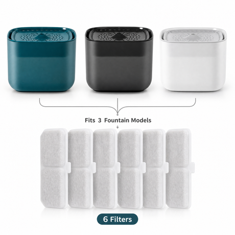Cat Water Fountain Replacement Filters, 6 Pack Pet Fountain Filters with Activated Carbon and Sponge, Compatible with 3L/101oz Automatic Cat Water Fountains