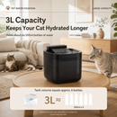 Black Cat Water Fountain 3L,6 Filter included, Wired Pet Water Dispenser for Cats & Small Dogs, Waterfall-Style Quiet Drinking Fountain with Filter, Easy-Clean ABS+PP Bowl, 5V 1A