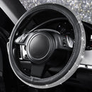 Bling Diamond Leather Steering Wheel Cover, with Bling Sparkly Crystal Glitter Rhinestones Universal Fit 14.5in-15in Car Wheel Protector for Women Girl Fit Suvs,Vans,Sedans,Car,Trucks, Silver