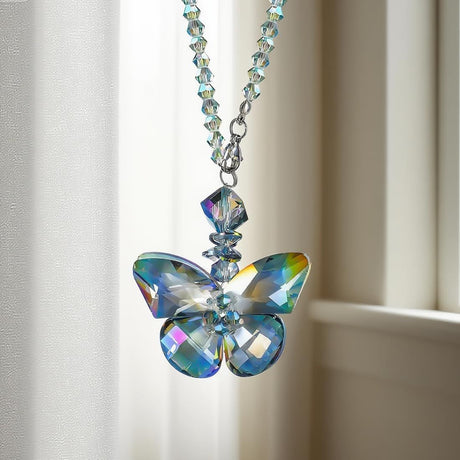 Crystal Glass Butterfly Car Key Charm Mirror Hanging Ornaments Gift (Butterfly-1)