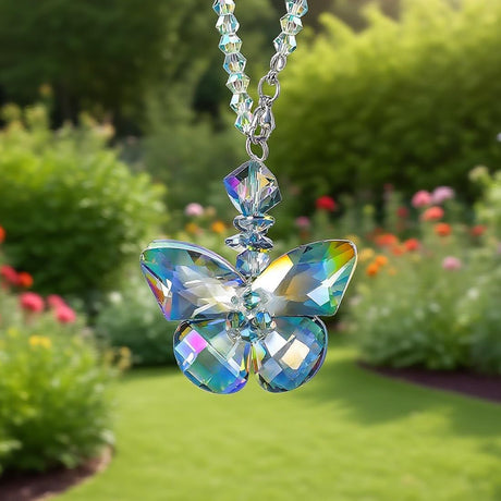 Crystal Glass Butterfly Car Key Charm Mirror Hanging Ornaments Gift (Butterfly-1)