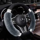 Rhinestone Fluffy Steering Wheel Cover - Comfortable Non-Slip Luxury Faux Wool, Universal Fit for 14.5" to 15" Steering Wheels