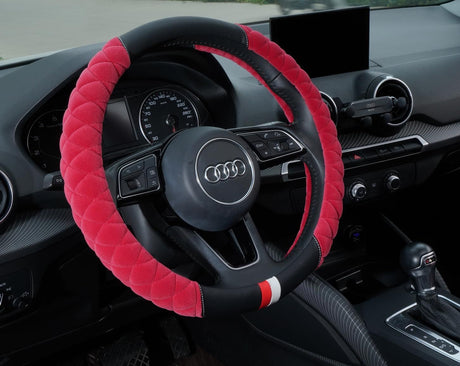 Luxury Fluffy Steering Wheel Cover for Women,Soft Warm Short Plush Steering Wheel Cover Red Fuzzy with Universal 14.5-15 Inch