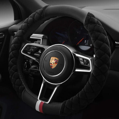 Luxury Fluffy Steering Wheel Cover for Men Women,Soft Warm Short Plush Steering Wheel Cover Black Fuzzy with Universal 14.5-15 Inch