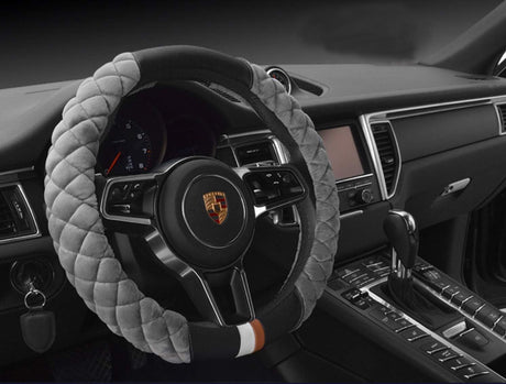 Luxury Fluffy Steering Wheel Cover for Men Women,Soft Warm Short Plush Steering Wheel Cover Gray Fuzzy with Universal 14.5-15 Inch