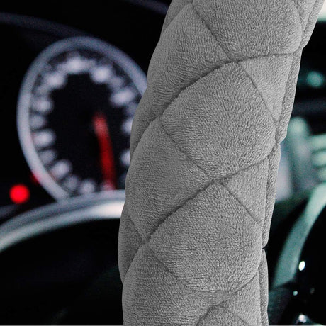 Luxury Fluffy Steering Wheel Cover for Men Women,Soft Warm Short Plush Steering Wheel Cover Gray Fuzzy with Universal 14.5-15 Inch