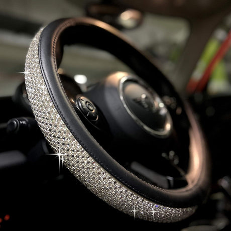 Bling Bling Comfy Steering Wheel Cover with Jumbo Crystal Rhinestones, Anti-Slip Diamond Leather, Universal 15 Inch (Silver)