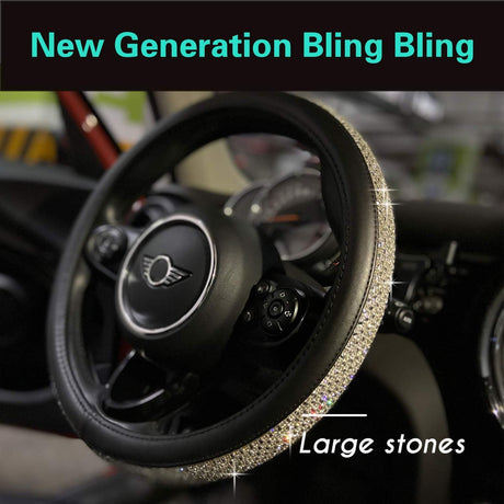 Bling Bling Comfy Steering Wheel Cover with Jumbo Crystal Rhinestones, Anti-Slip Diamond Leather, Universal 15 Inch (Silver)