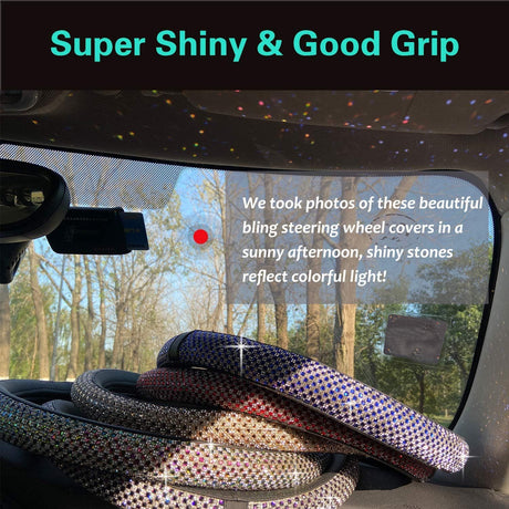 Bling Bling Comfy Steering Wheel Cover with Jumbo Crystal Rhinestones, Anti-Slip Diamond Leather, Universal 15 Inch (Silver)