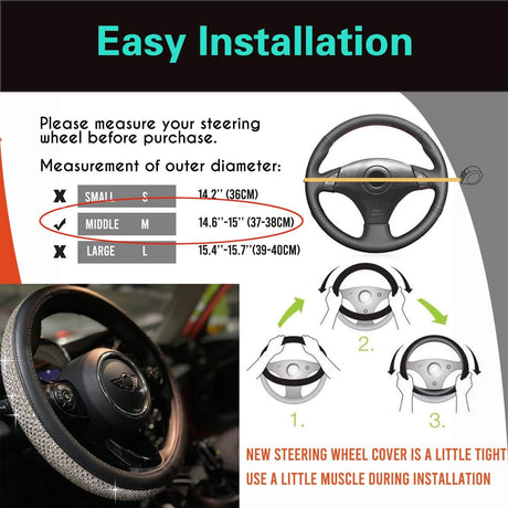 Bling Bling Comfy Steering Wheel Cover with Jumbo Crystal Rhinestones, Anti-Slip Diamond Leather, Universal 15 Inch (Silver)