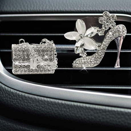 Crystal High Heel Shoe & Magic Bag Car Air Vent Clip Charm Bling sparkly bedazzled rhinestone Car Bling Accessories, Car Interior Decoration Charm, Rhinestone cute Car Decor girls