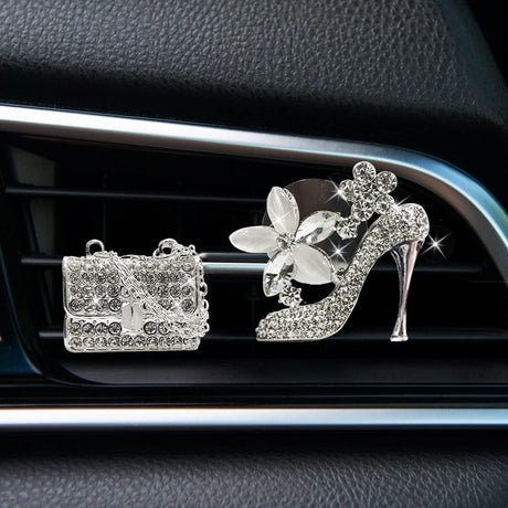 Crystal High Heel Shoe & Magic Bag Car Air Vent Clip Charm Bling sparkly bedazzled rhinestone Car Bling Accessories, Car Interior Decoration Charm, Rhinestone cute Car Decor girls
