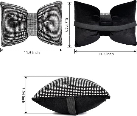 2 PCS Bling Car Pillows, Rhinestones Bowknot Bling Car Headrest Pillow, Car Neck Pillow for Driver Cool Relax Necksupport, White Crystal Diamond Car Accessories for Women