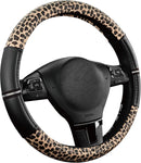 Leopard Steering Wheel Cover - Made with PVC Leather Cheetah Print - Anti-Slip, Universal Fit 14 1/2 inches to 15 inches - Black