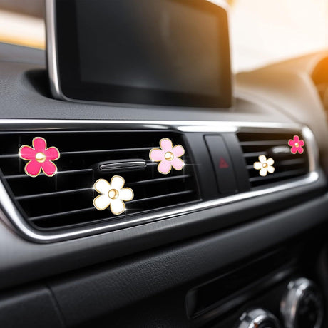 6 Pcs Daisy Flower Air Vent Clip Accessories Air Conditioning Outlet Clip Car Air Freshener Dashboard Accessories Charm Car Inter Decor(3 cm, 3.3 cm,Red, Pink, White)