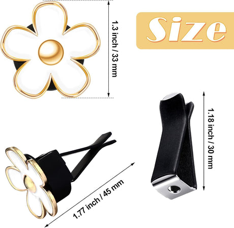 6 Pcs Daisy Flower Air Vent Clip Accessories Air Conditioning Outlet Clip Car Air Freshener Dashboard Accessories Charm Car Inter Decor(3 cm, 3.3 cm,White)