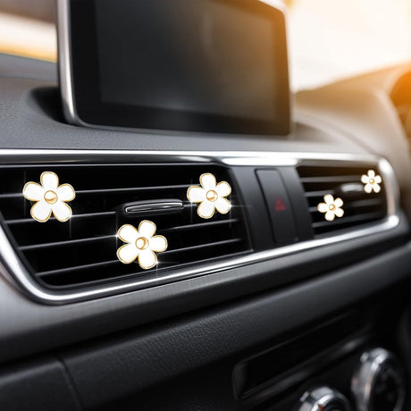 6 Pcs Daisy Flower Air Vent Clip Accessories Air Conditioning Outlet Clip Car Air Freshener Dashboard Accessories Charm Car Inter Decor(3 cm, 3.3 cm,White)