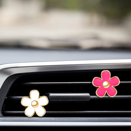 6 Pcs Daisy Flower Air Vent Clip Accessories Air Conditioning Outlet Clip Car Air Freshener Dashboard Accessories Charm Car Inter Decor(3 cm, 3.3 cm,Red, White, Black)