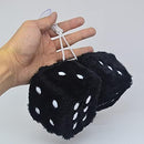 Pair 3” Black with White Dots Mirror Fuzzy Plush Dice, Black and White Soft Plush Car Decorative Hanging Ornament.