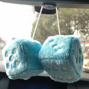 Pair 3” Black with White Dots Mirror Fuzzy Plush Dice, Black and White Soft Plush Car Decorative Hanging Ornament.