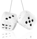 Pair 3” White with Black Dots Mirror Fuzzy Plush Dice, White and Black Soft Plush Car Decorative Hanging Ornament.