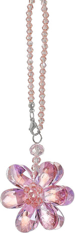 Crystal Flower Car Rear View Mirror Pendant - Pink Crystal Beads Charm Decor for Women Interior